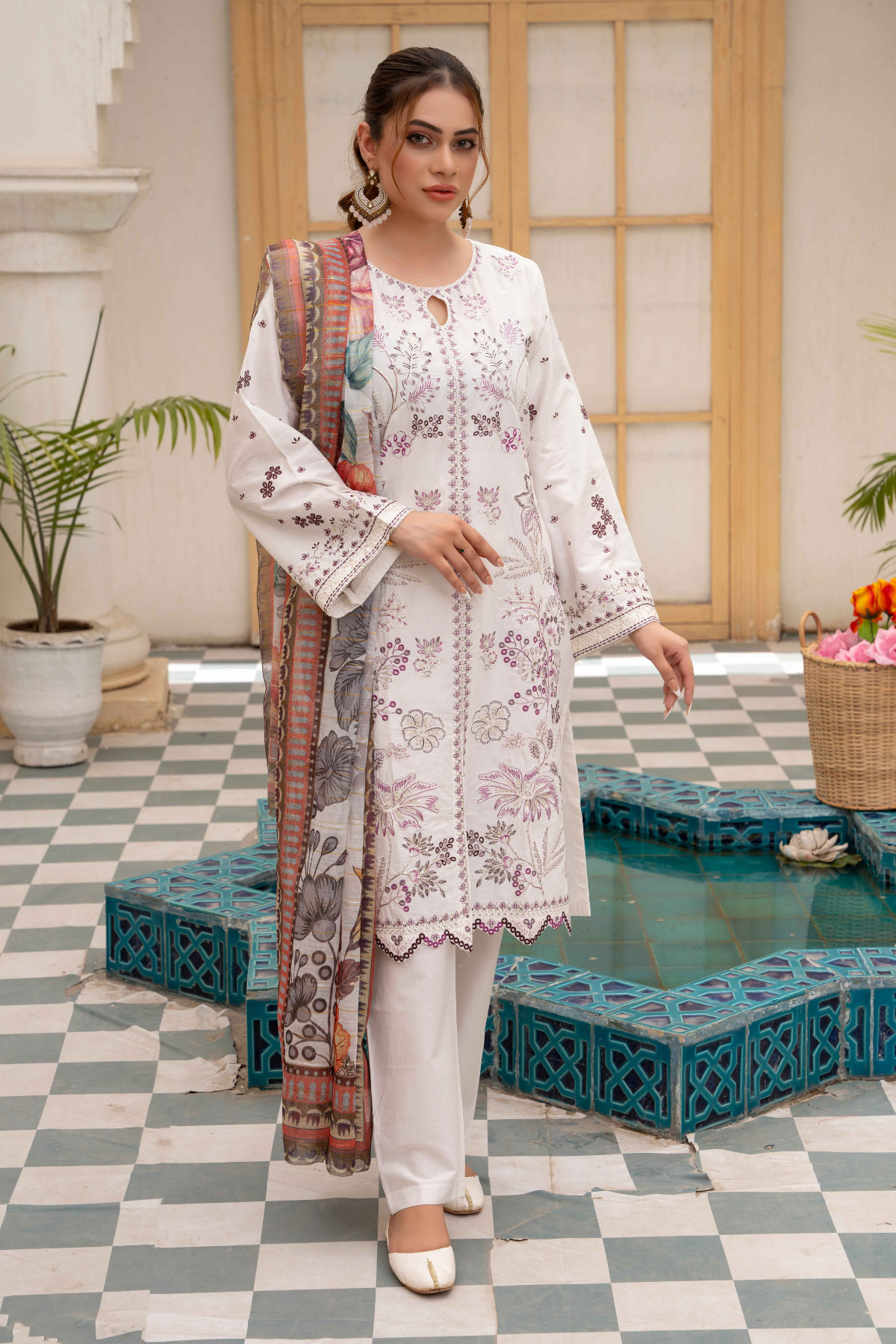 Best Selling - Crystal White 3Pc Embroidered Dress