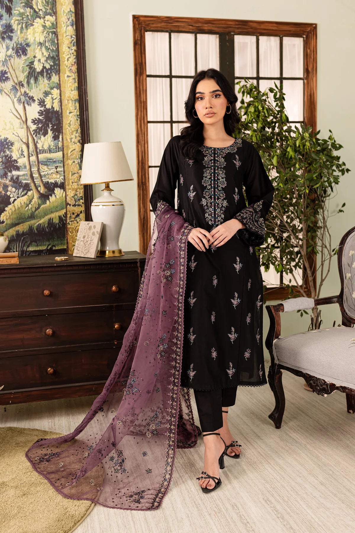 Best Selling - Black Eve 3Pc Embroidered Cotton Suit